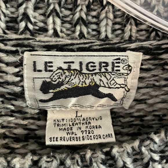 Vintage LE TIGRE Sweater Coogi Style Cosby Men's Large Leather Acrylic - Picture 5 of 6